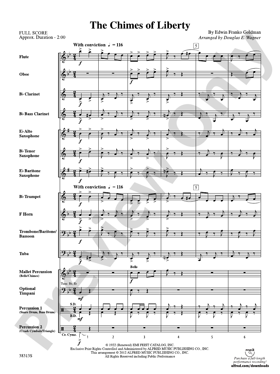 The Chimes of Liberty Concert Band Conductor Score & Parts Edwin