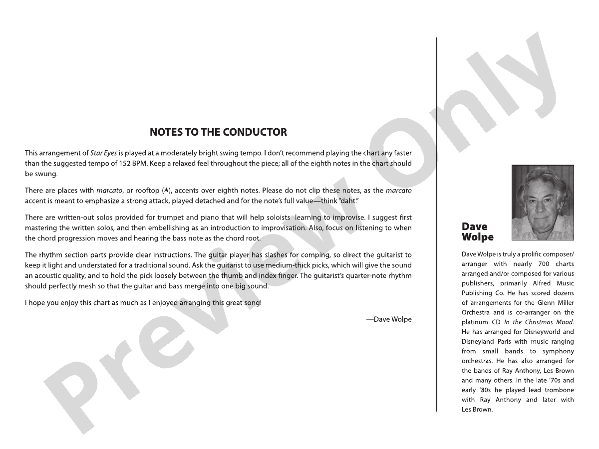 Star Eyes Jazz Ensemble Conductor Score & Parts Gene Depaul Digital