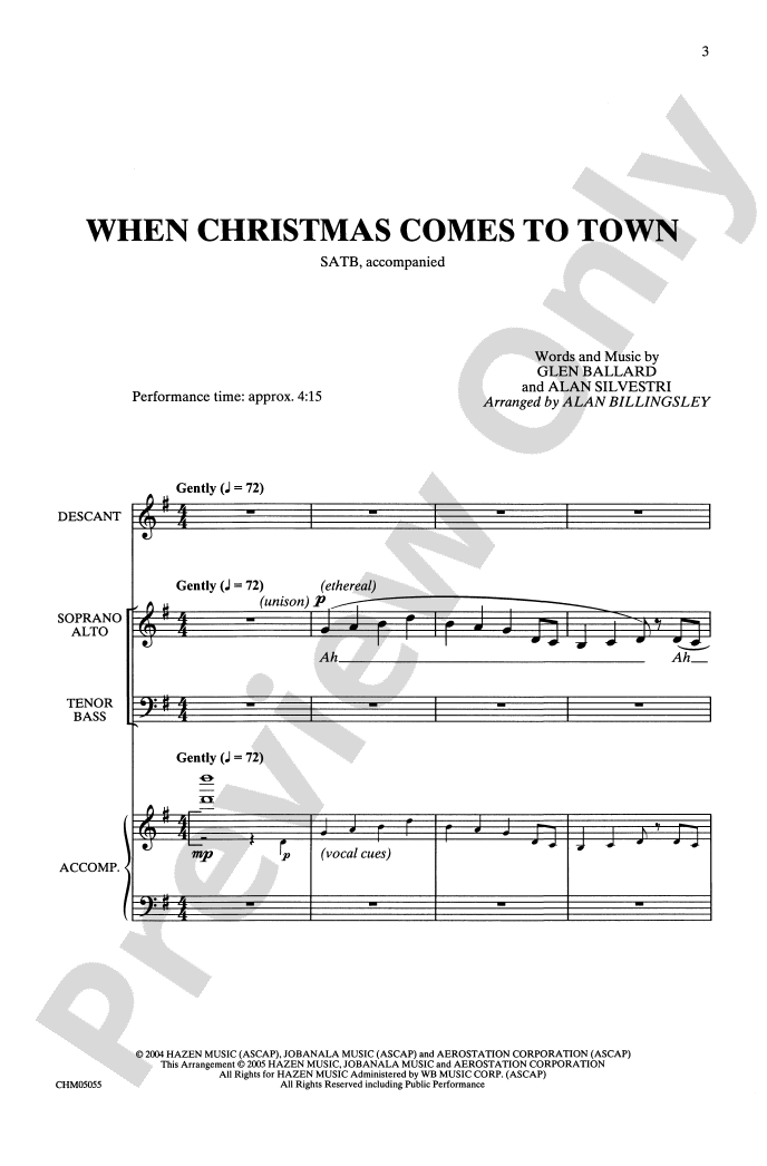 When Christmas Comes to Town (from The Polar Express) SATB Choral