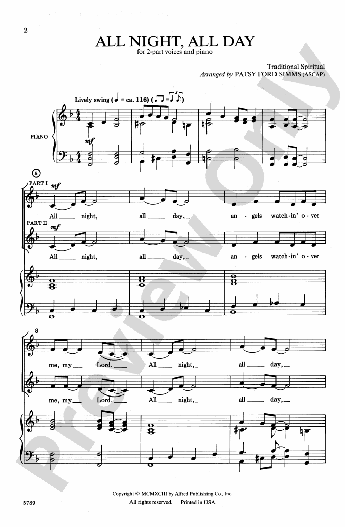 All Night, All Day 2Part Choral Octavo Digital Sheet Music Download