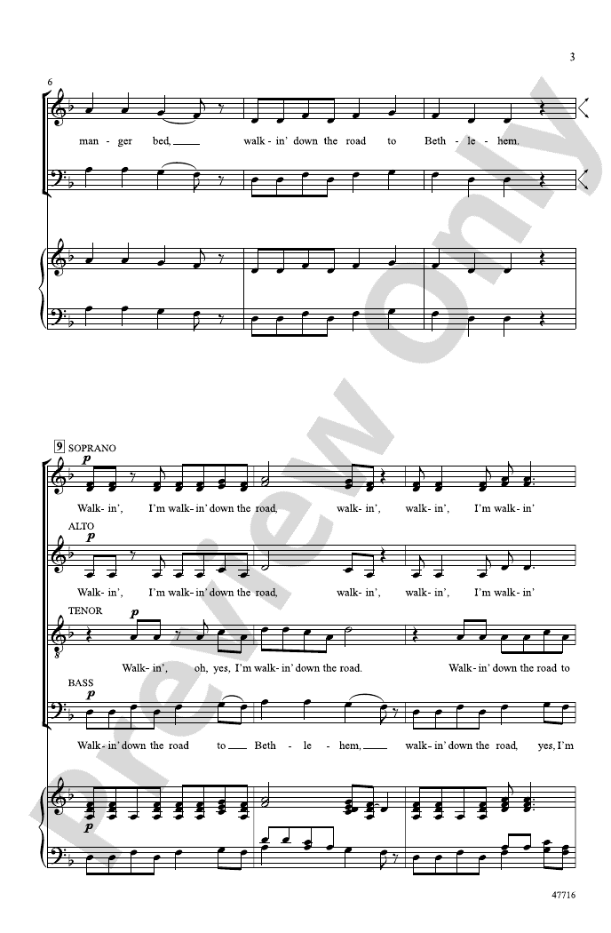 Walkin' Down the Road to Bethlehem SATB, a cappella Choral Octavo