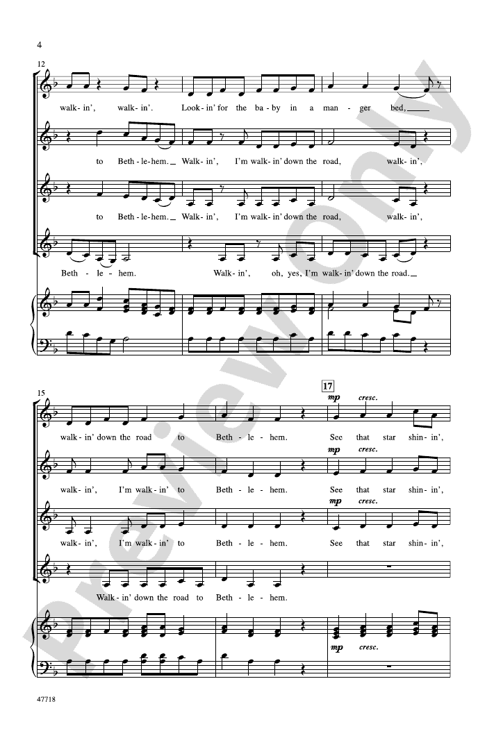 Walkin' Down the Road to Bethlehem SSAA, a cappella Choral Octavo