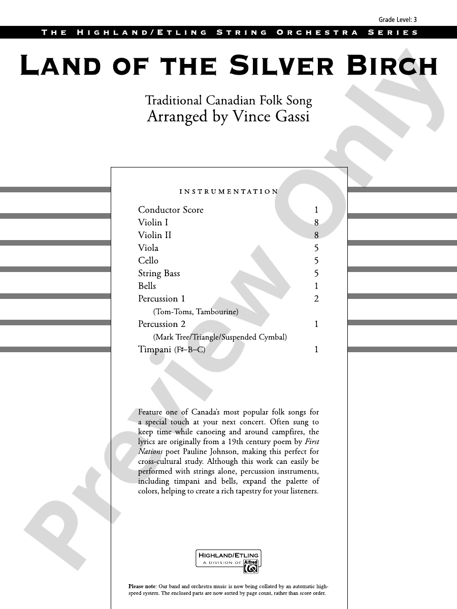 Land of the Silver Birch Score String Orchestra Score Digital Sheet
