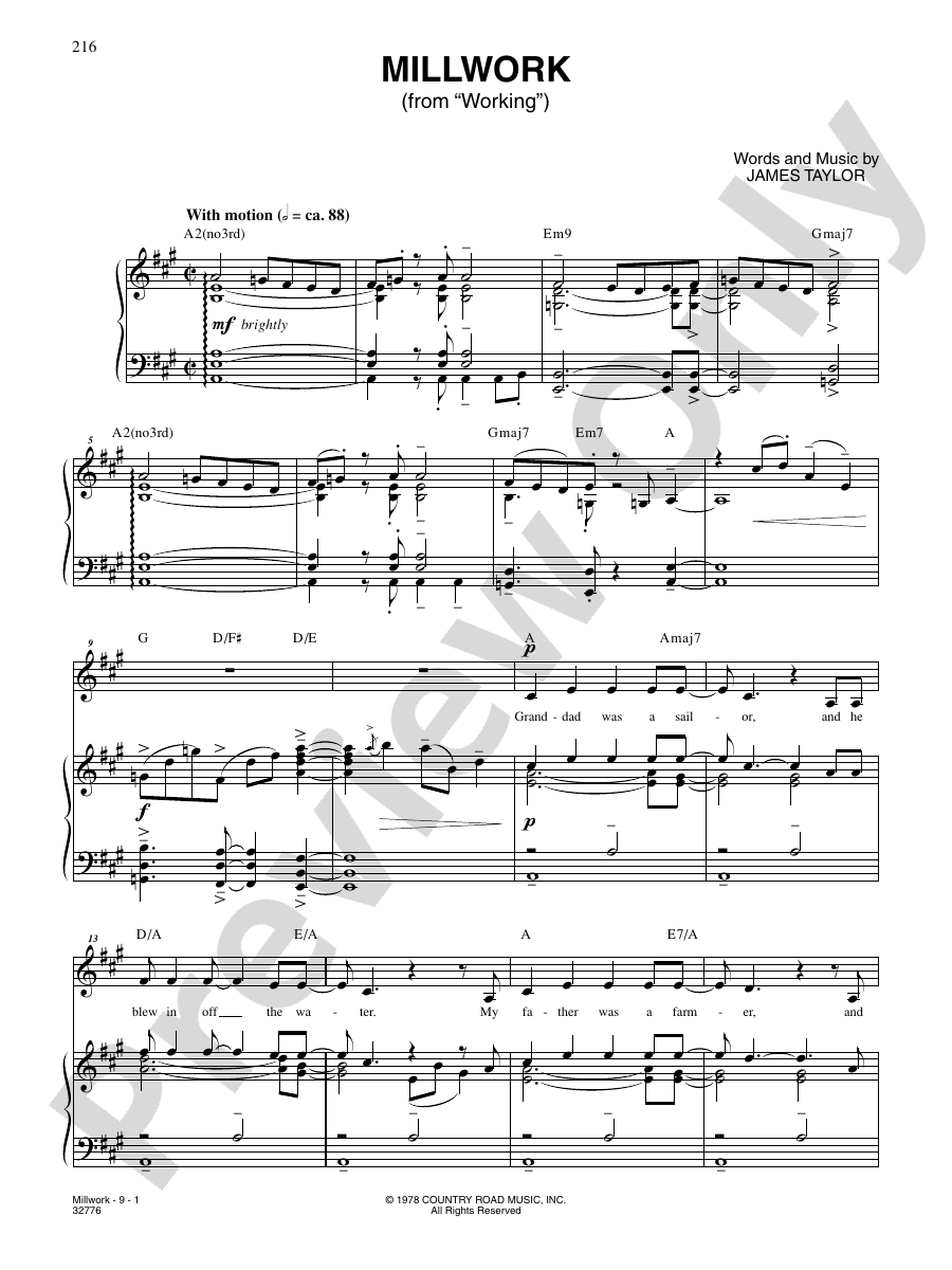 Millwork (From "Working") Voice James Taylor Digital Sheet Music
