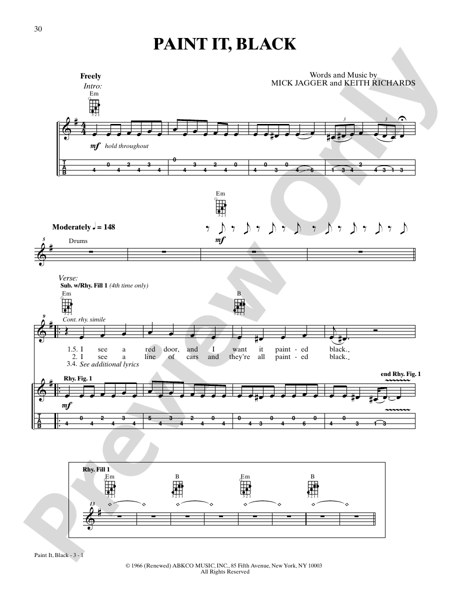 Paint It, Black Ukulele The Rolling Stones Digital Sheet Music Download