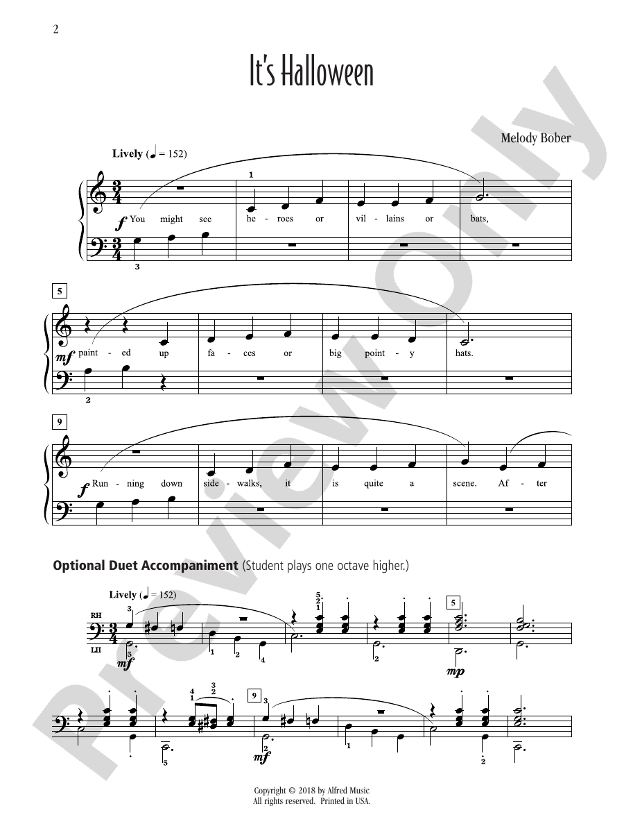 It's Halloween Piano Melody Bober Digital Sheet Music Download
