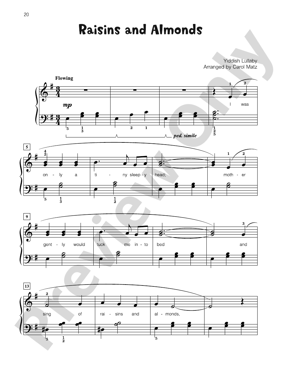 Raisins and Almonds Piano Solo with Lyrics Piano Digital Sheet
