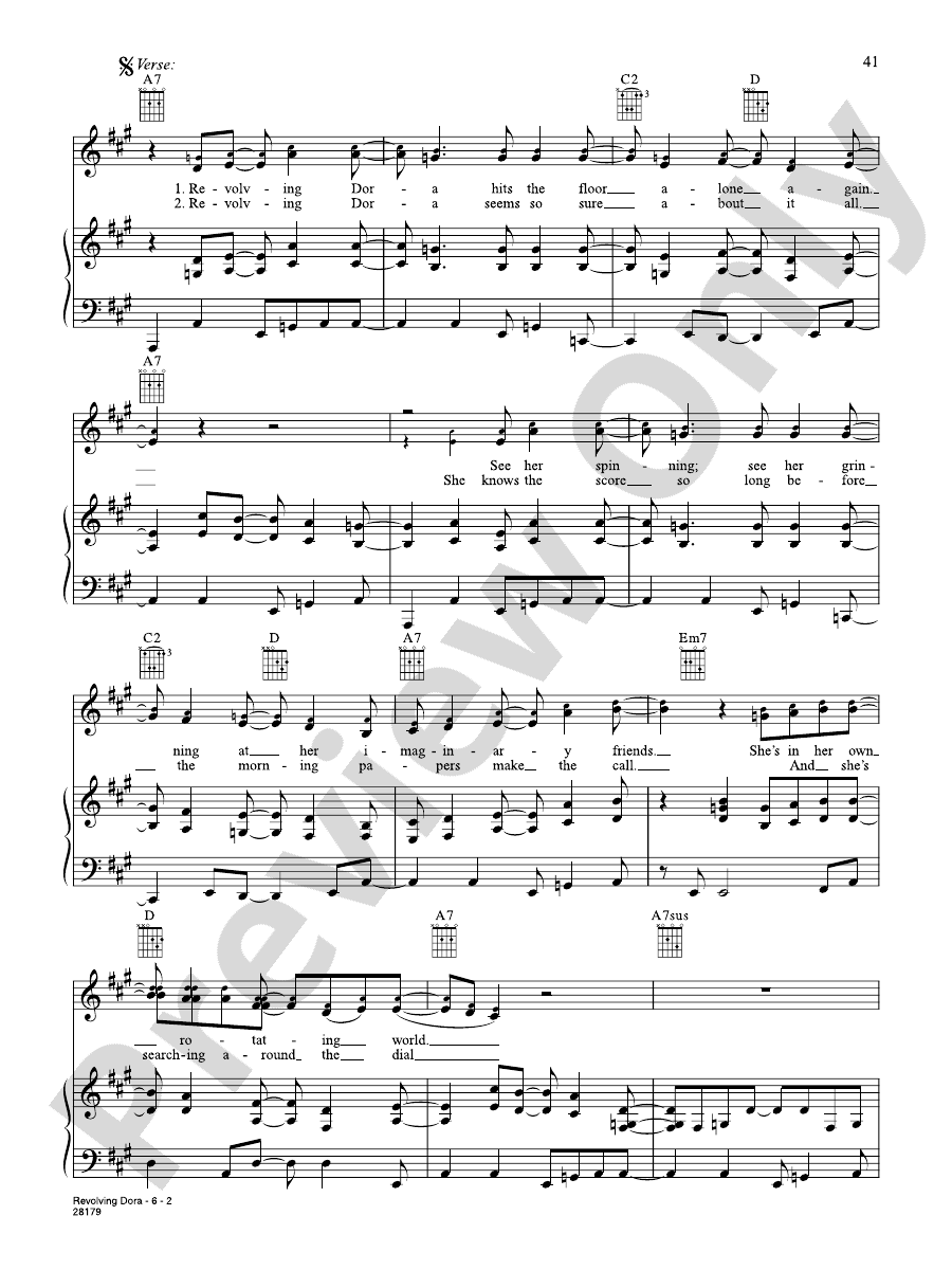 Revolving Dora Piano/Vocal/Chords Fountains of Wayne Digital Sheet