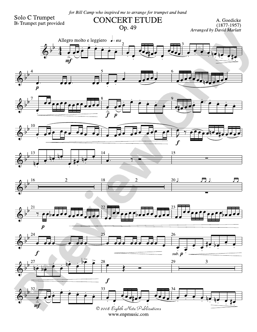 Concert Etude, Op. 49 (Solo Trumpet and Concert Band) Solo C Trumpet