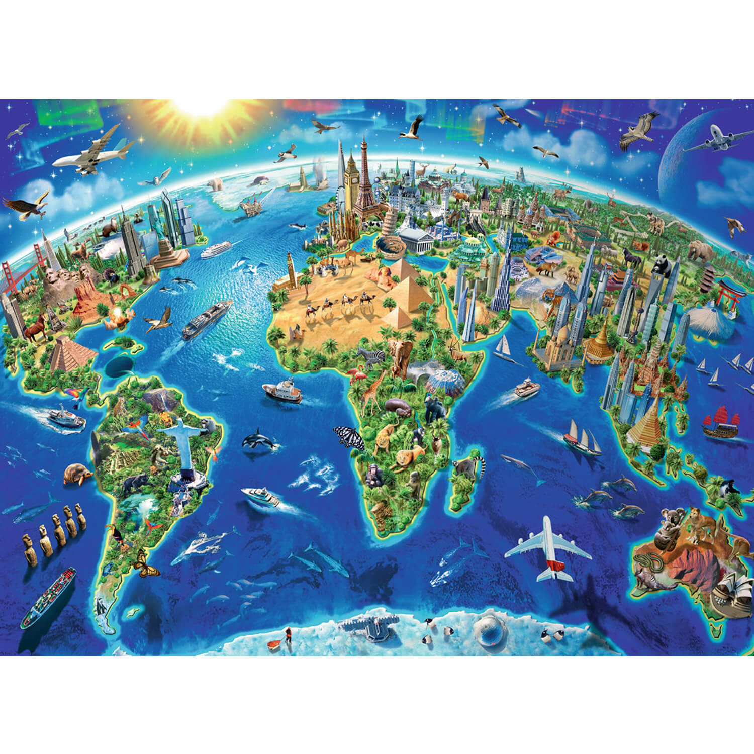 Puzzle 300 pièces XXL Carte des monuments du monde Jeux et jouets