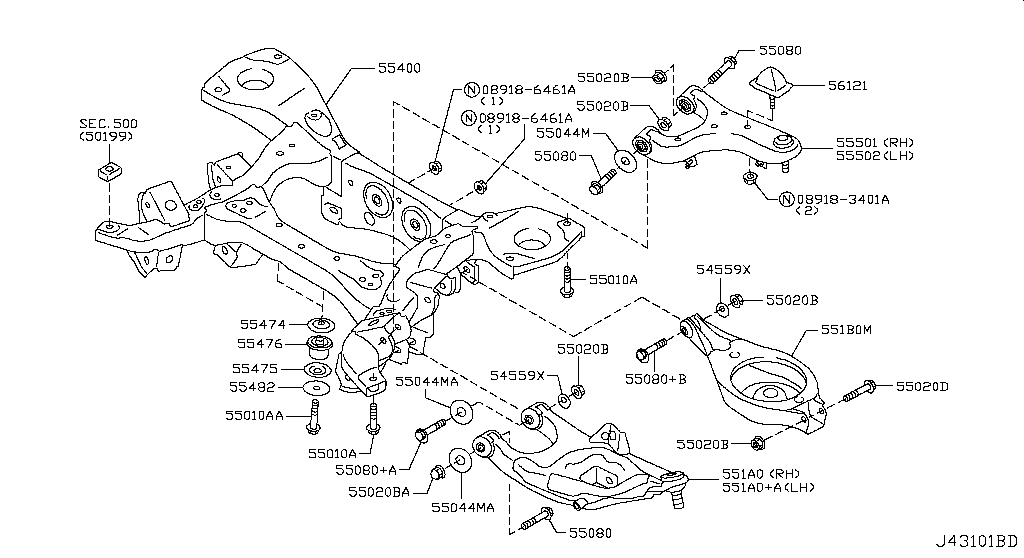 Rear suspension (chassis) for Nissan Patrol Y62, 6 generation