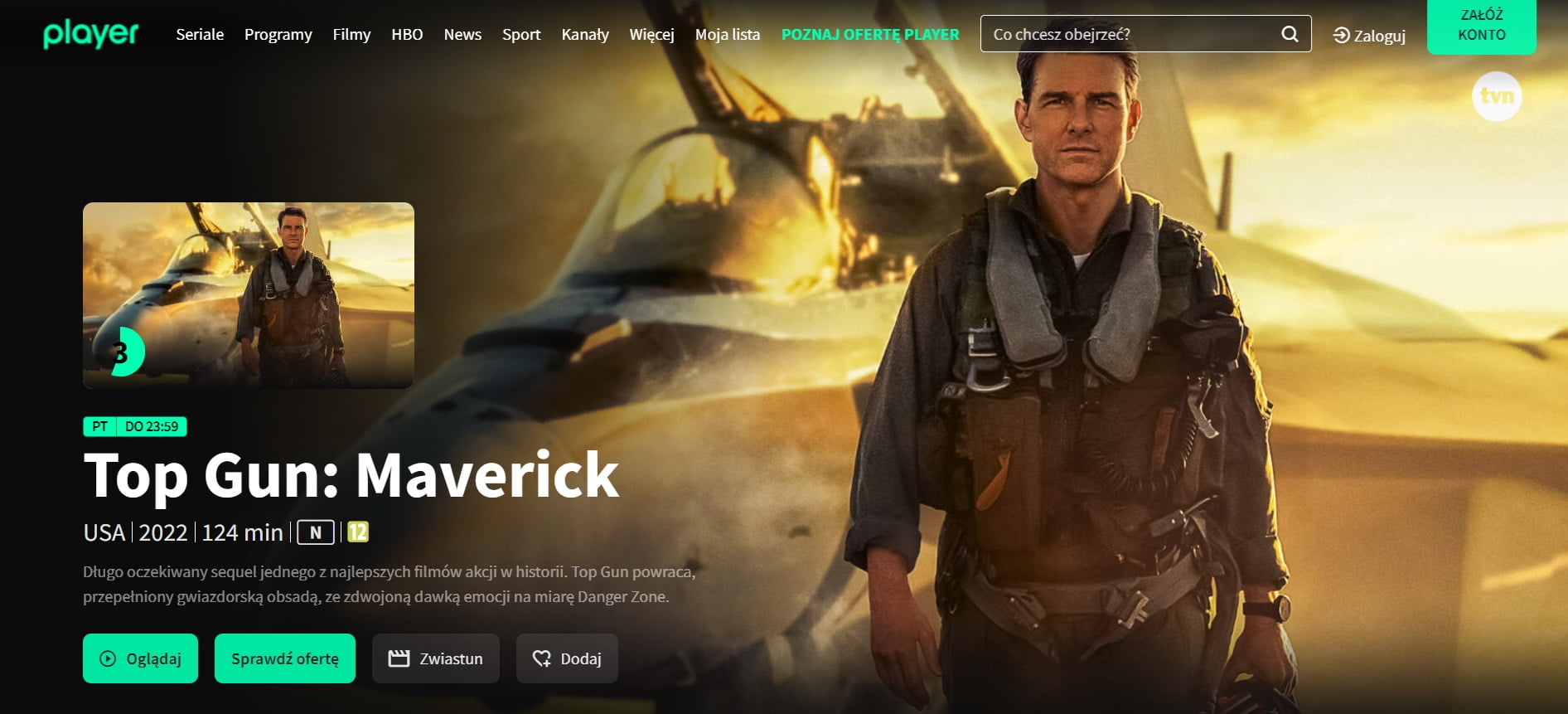 Top Gun Maverick za darmo w Playerze. To jeden z najlepszych filmów