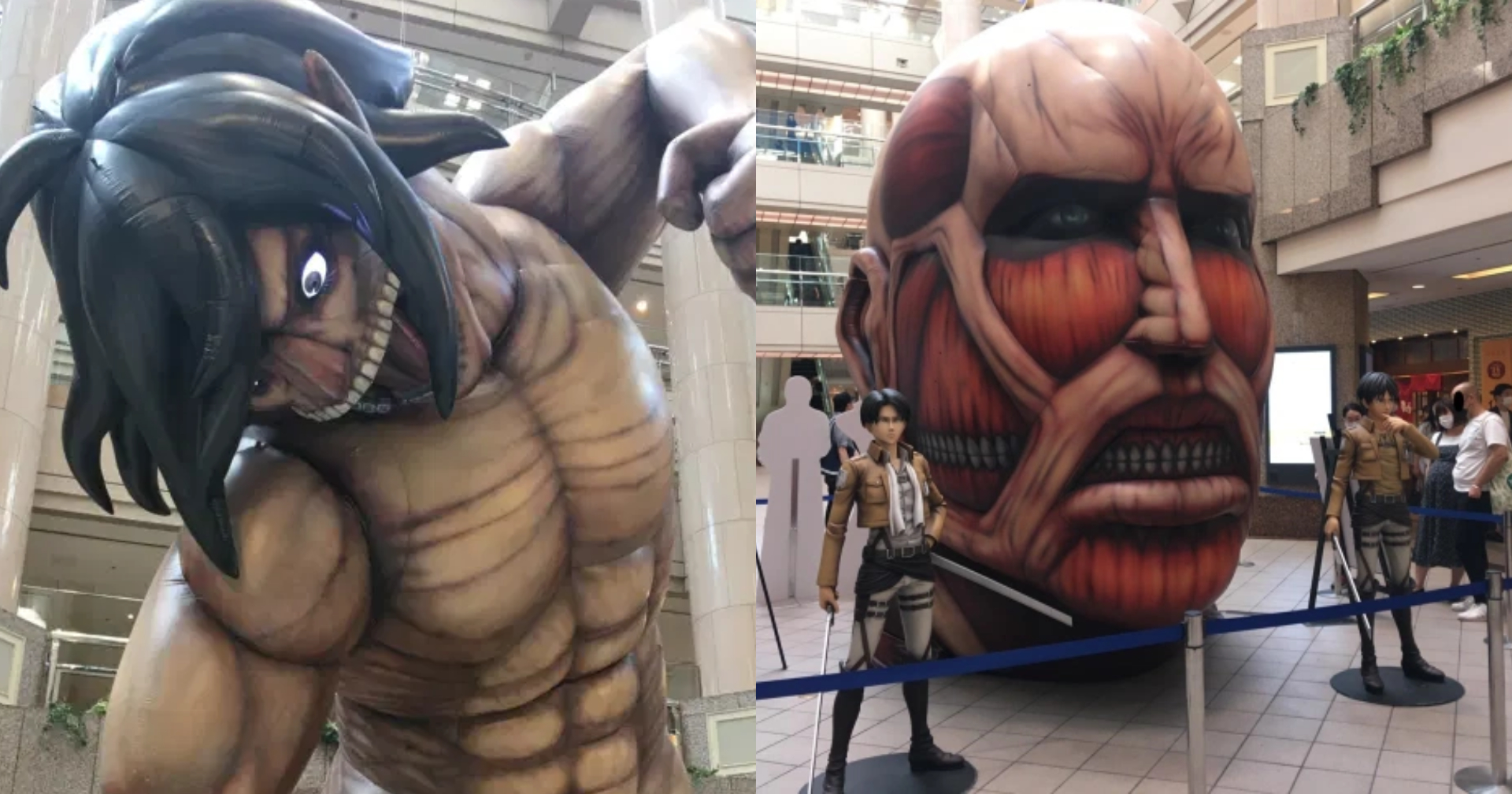Huge Attack on Titan Statues Appear at a Japanese Shopping Mall Anime