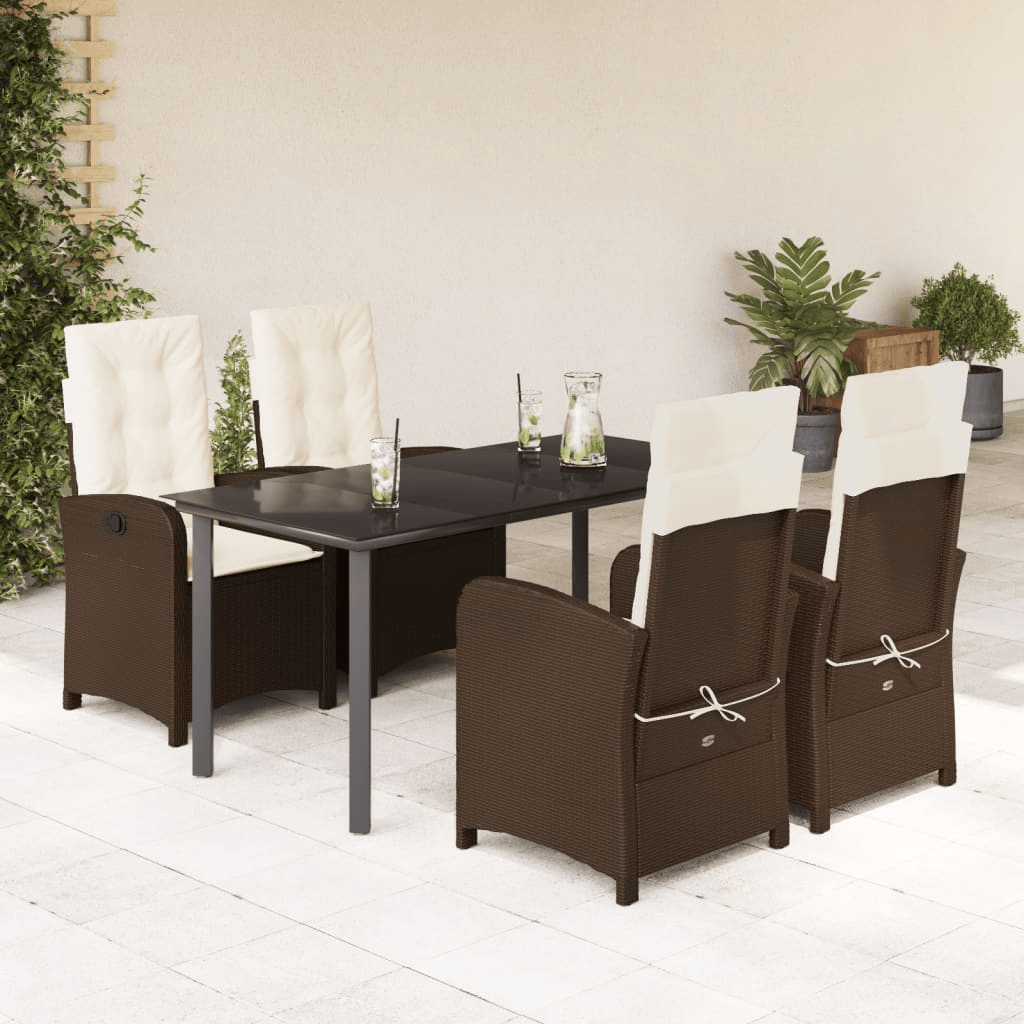 5 Piece Patio Dining Set with Cushions Brown Poly Rattan Outdoor
