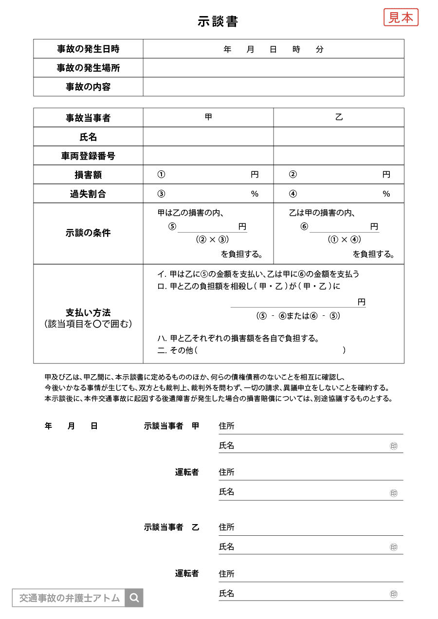 交通事故の示談書の書き方｜テンプレート有り！記載すべき7項目や注意点を徹底解説 アトム法律事務所弁護士法人