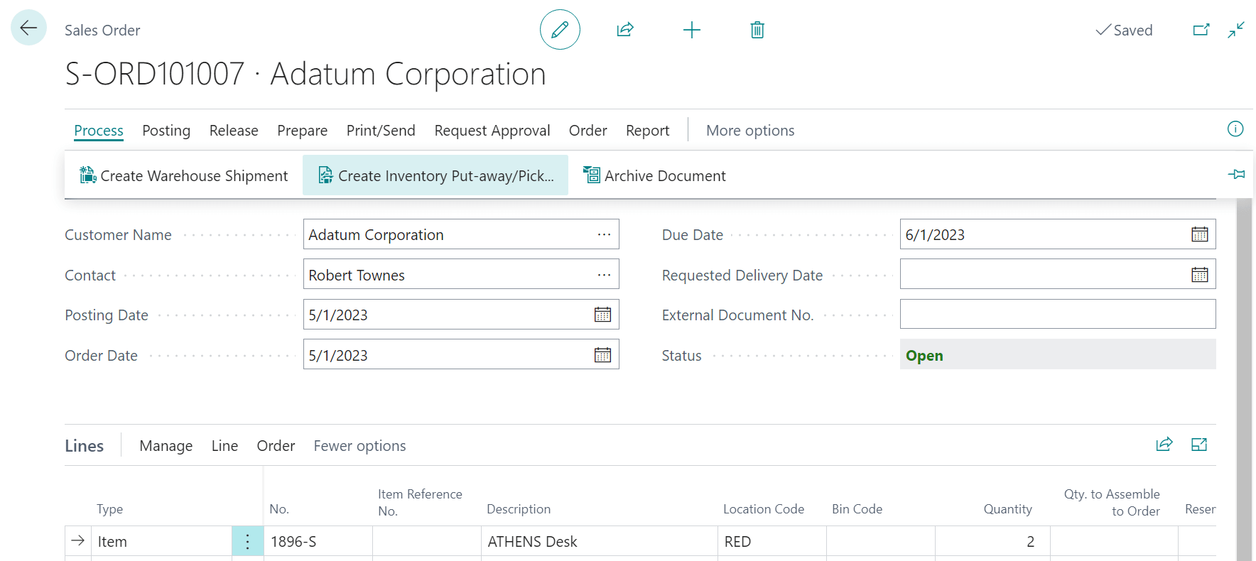 In Microsoft Dynamics 365 Business Central (Inventory and Warehouse