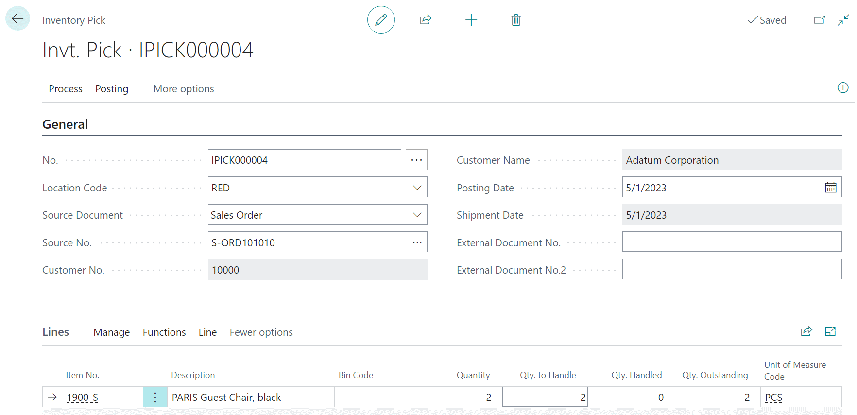 In Microsoft Dynamics 365 Business Central (Inventory and Warehouse