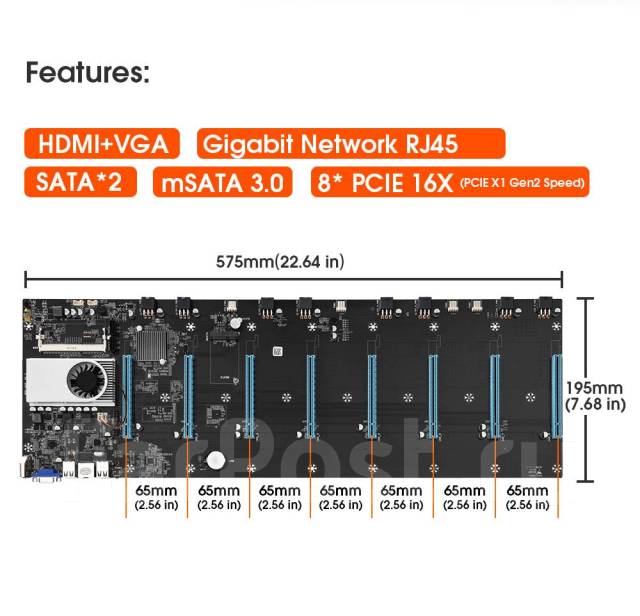 Материнская плата btcs37 8 карт для майнинга, HM65 Express, AMI, новый