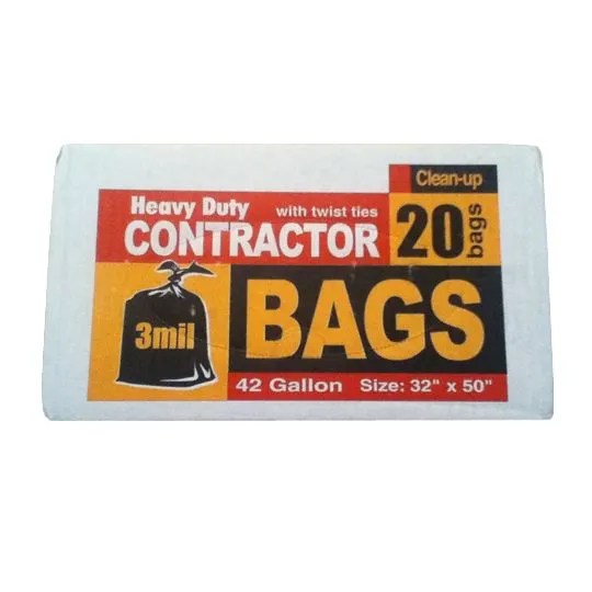 3 mil 32" x 50" 42 Gallon Heavy Duty Contractor Trash Bags with Twist