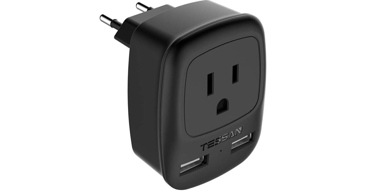 Tessan Type C Travel Adapter Plug with US Outlet TSAP2UEUBK