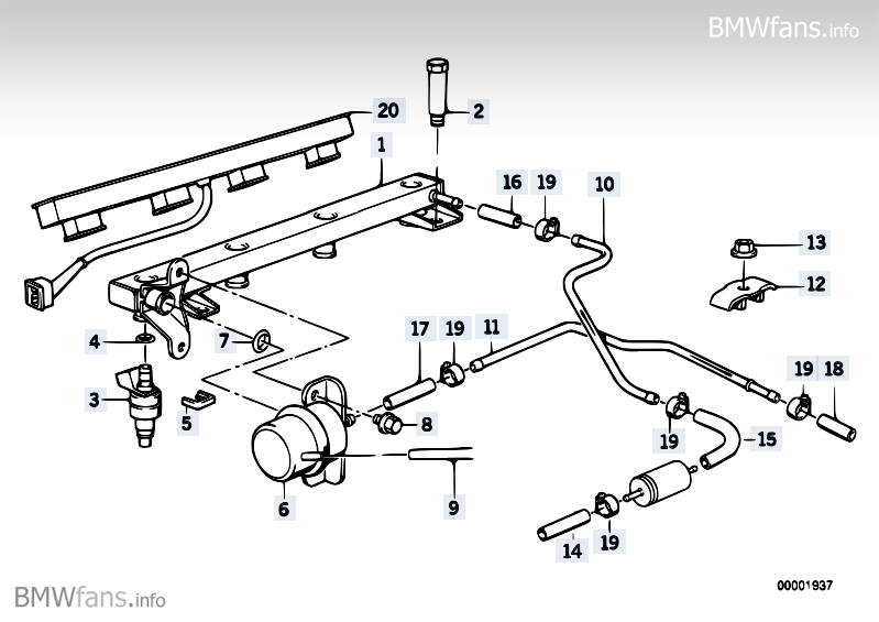 Valves/pipes of fuel injection system BMW 3' E30, 318i (M40) — BMW