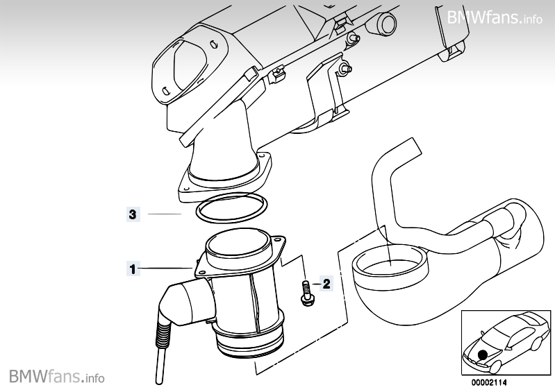 Mass air flow sensor BMW 3' E36, 325tds (M51) — BMW parts catalog