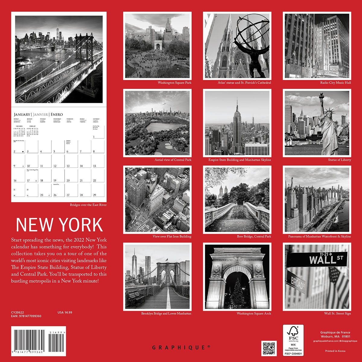 New York 2022 Wall Calendar by Graphique de France 9781477099360