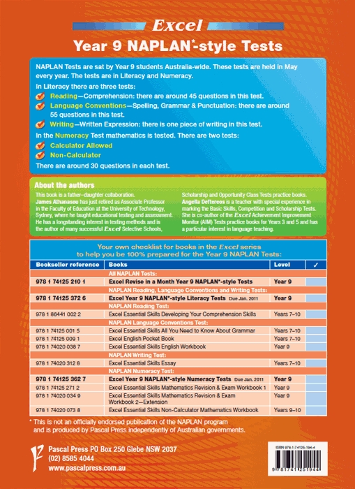 Booktopia NAPLANstyle Tests Year 9, Excel by Excel, 9781741251944