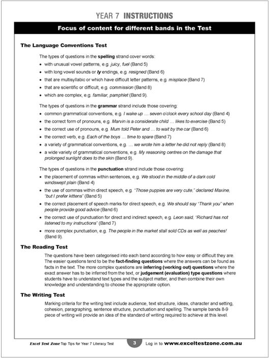 Top Tips NAPLANstyle Literacy Test Year 7, Excel Test Zone by Alan