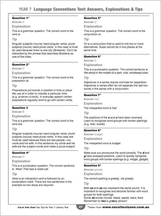 Top Tips NAPLANstyle Literacy Test Year 7, Excel Test Zone by Alan