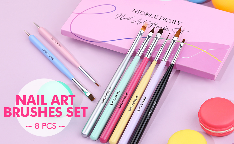 Nail Art Brushes Set (8pcs/set) PolyGel Nails UK