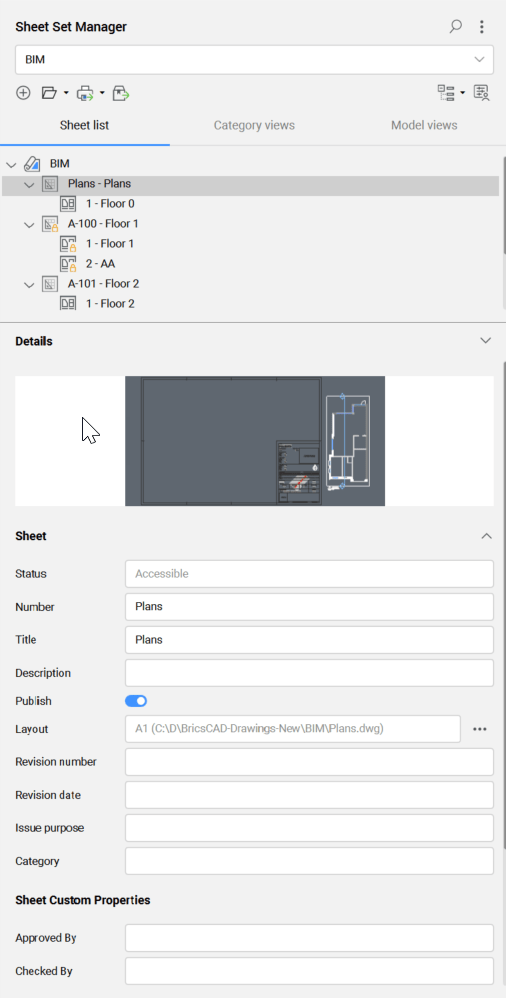 Sheet Set Manager panel BricsCAD Bricsys Help Center
