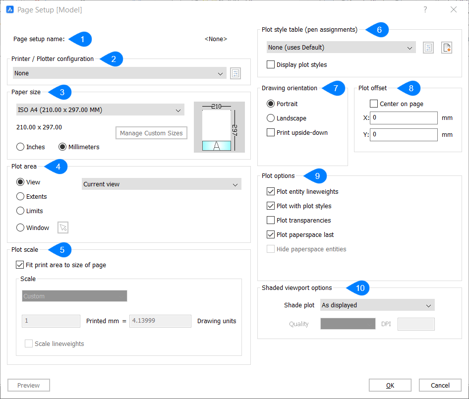 Page Setup dialog box BricsCAD Lite & Pro Bricsys Help Center