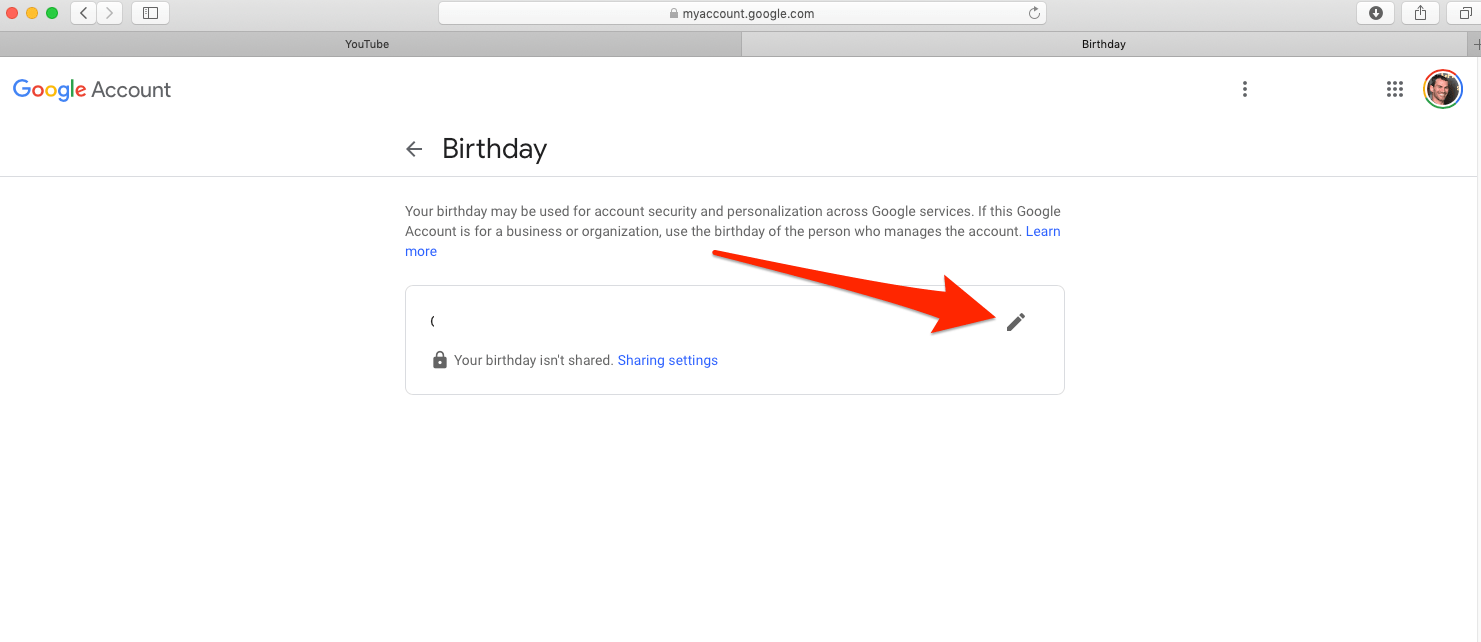 How to change your age on YouTube through your Google account settings