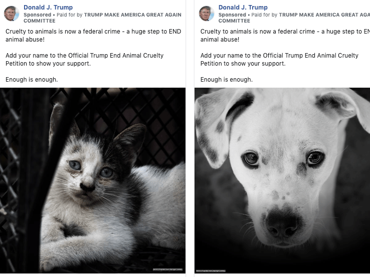 Presidential candidates are running a ton of Facebook ads about animal