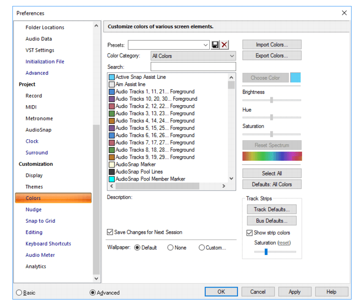 Cakewalk Cakewalk Documentation Customization Colors (Advanced)