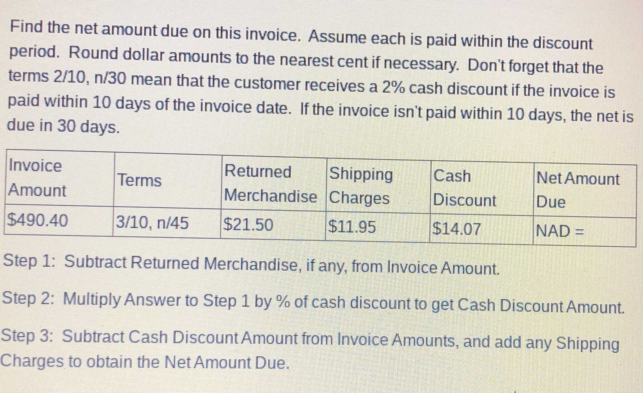 Find the net amount due on this invoice. Assume ea... CameraMath
