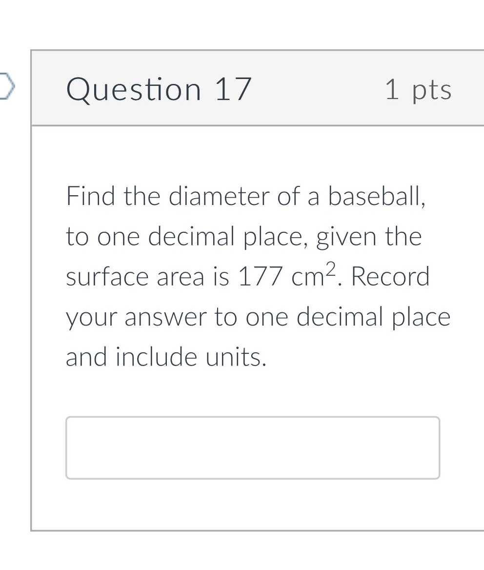 Find the diameter of a baseball, 1 pts to one deci... CameraMath
