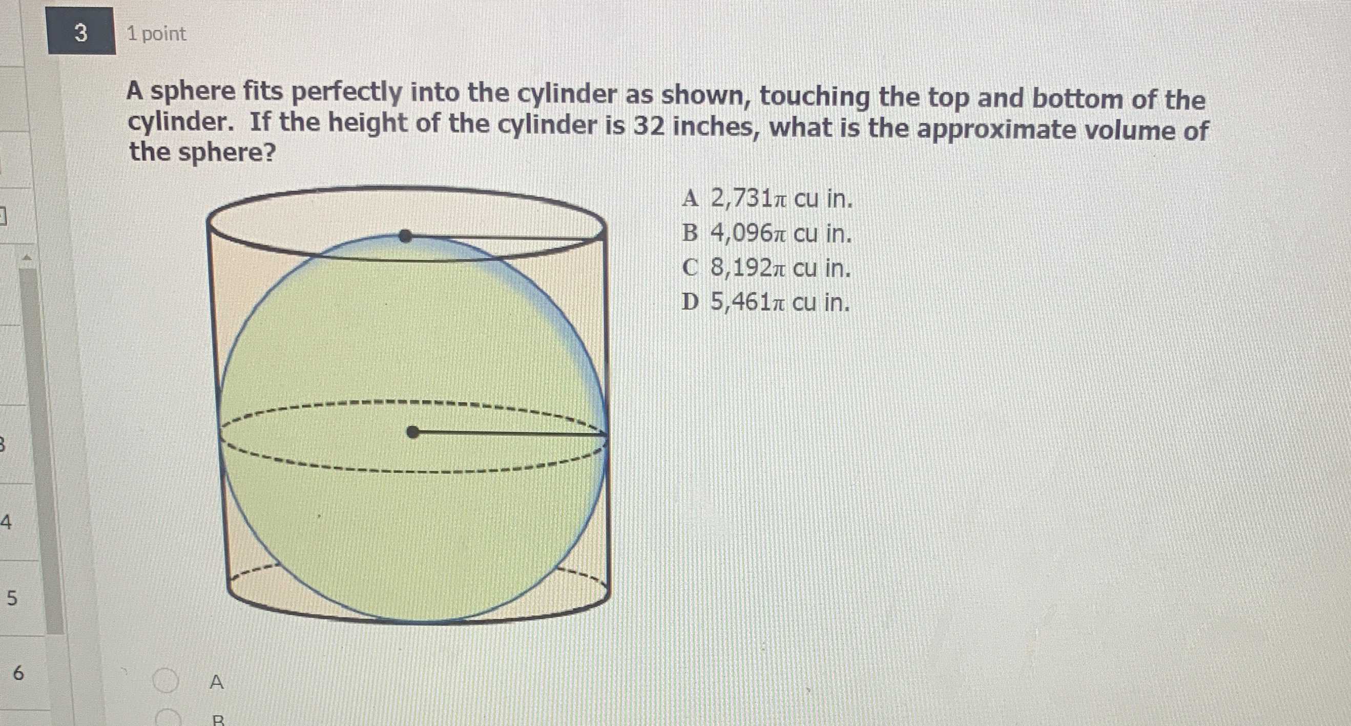 A sphere fits perfectly into the cylinder as shown... CameraMath