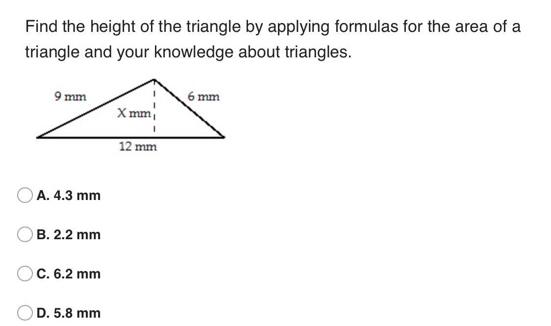 Find the height of the triangle by applying formulas for the area of a triangle and your