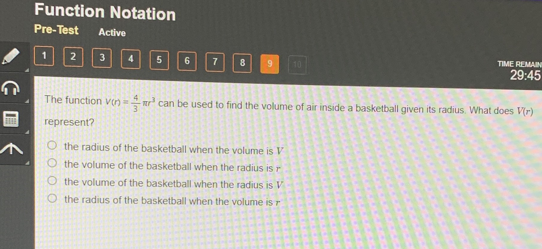The function \( V ( r ) = \frac { 4 } { 3 } \pi r CameraMath