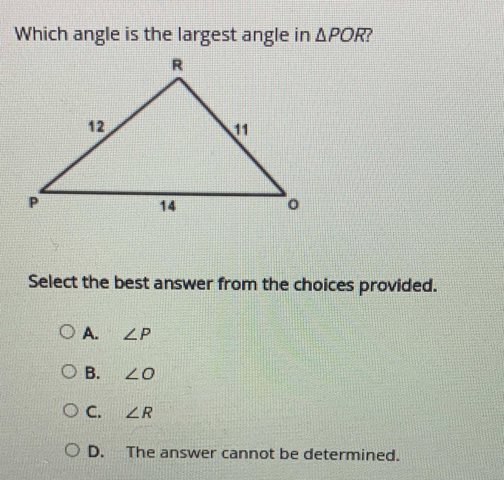 Which angle is the largest angle in \( \triangle P... CameraMath
