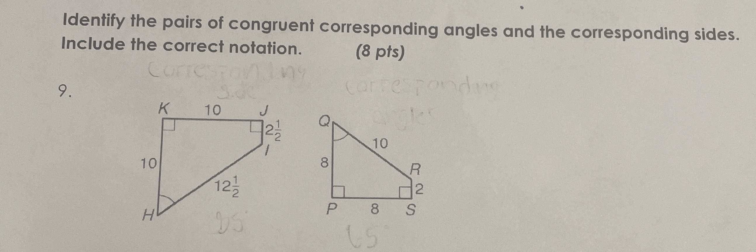 Identify the pairs of congruent corresponding angl... CameraMath