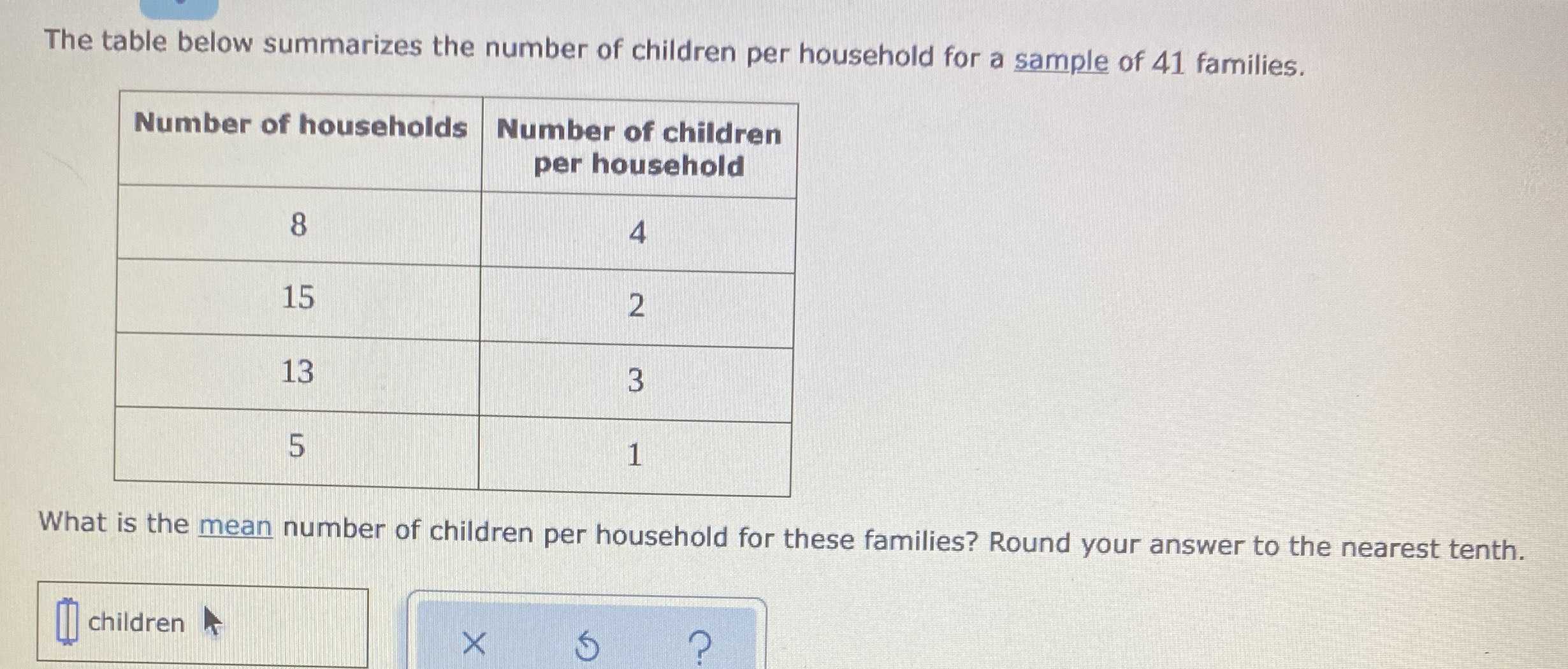 The table below summarizes the number of children CameraMath