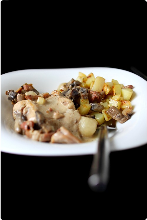 Lapin mijoté aux champignons et lardons chefNini