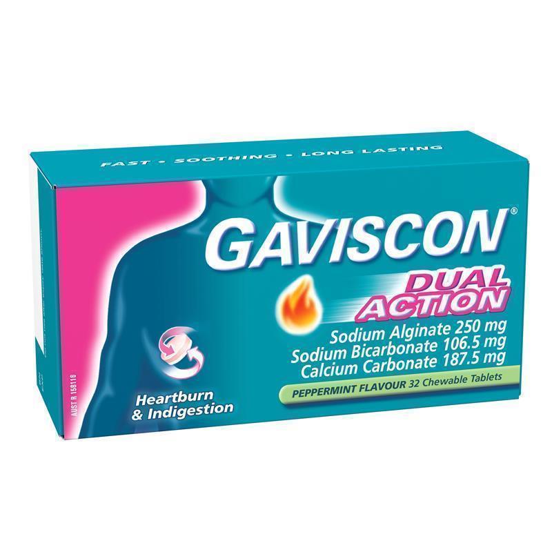Buy Gaviscon Dual Action Chewable Tablets Peppermint Heartburn