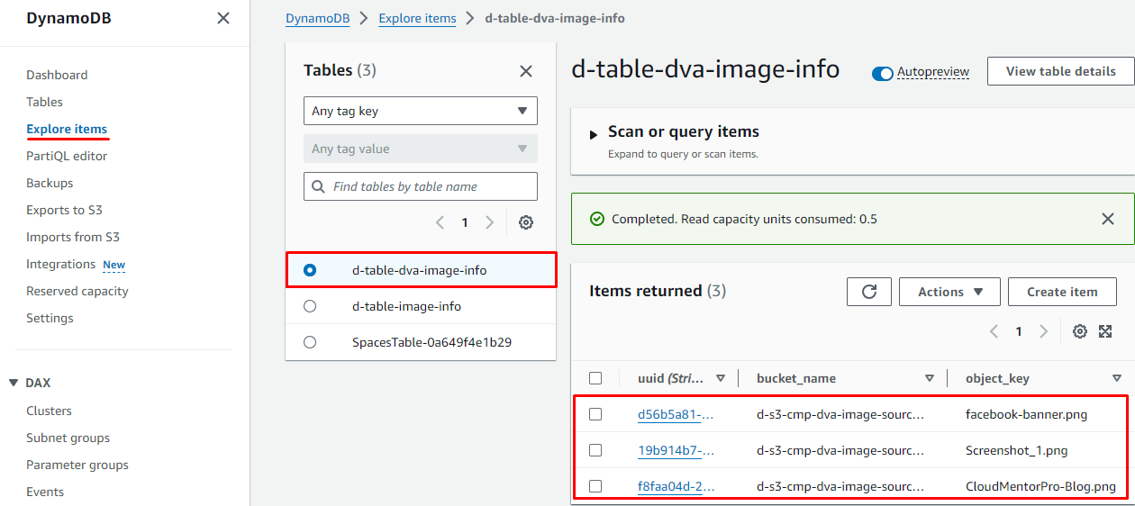 Use an S3 bucket event to trigger SQS Queue to insert image info into