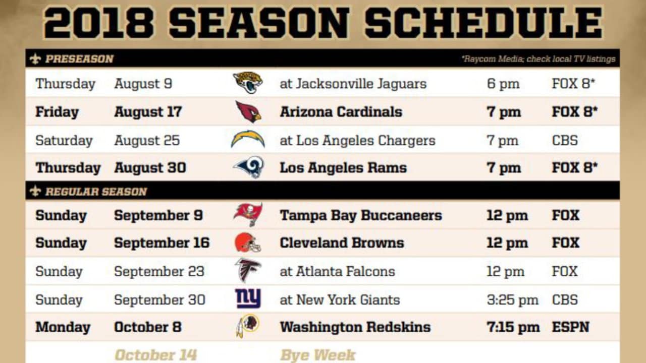 Saints 2024 Schedule Nfl Eagles Schedule 2018 19 Season