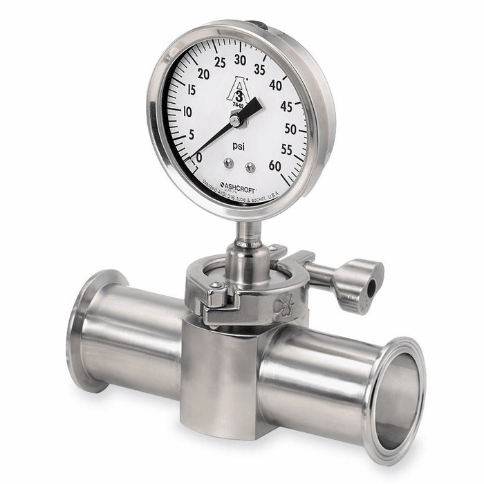 Ashcroft 1036 3 5 Sanitary Pressure Gauge w 1 5 Tri Clamp Tee 60 psi