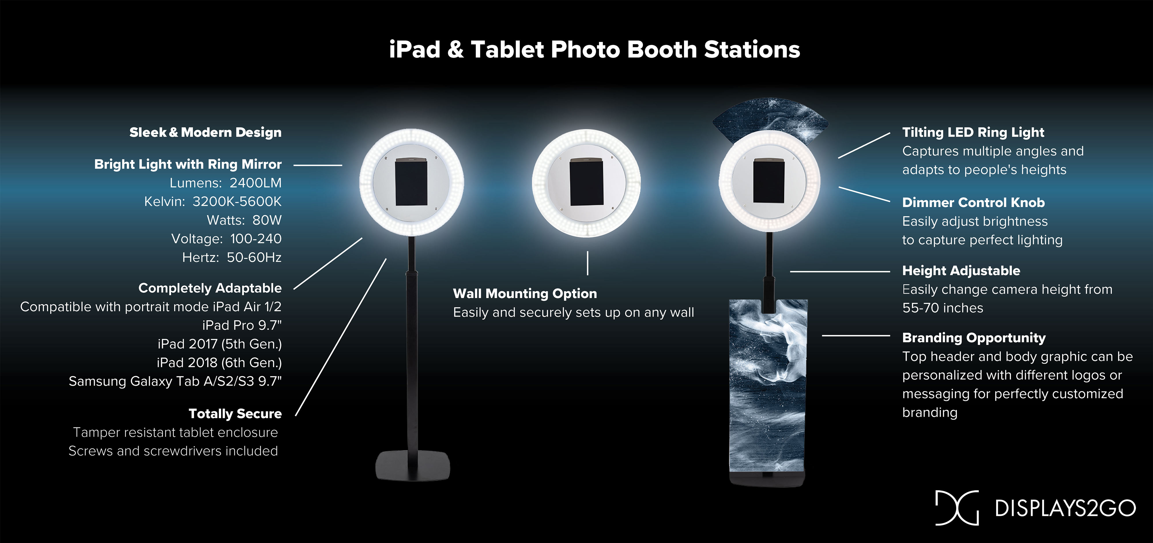 iPad Photo Booth Stand with Light Ring Lightstyle Selfie Kiosk